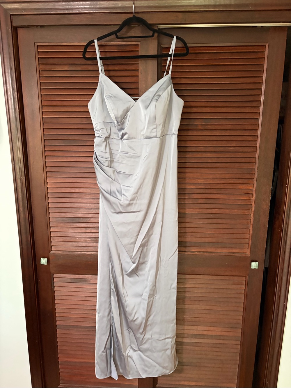 Azazie Elegant Steel Blue Spaghetti Strap Bridesmaid Dress
